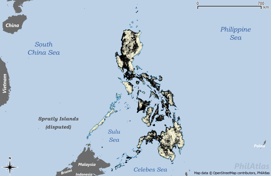 Map of the Philippines highlighting the approximate location of each barangay