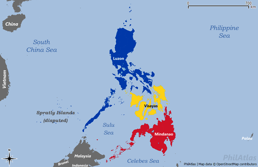 Map of the Philippines highlighting the island groups of Luzon, Visayas, and Mindanao