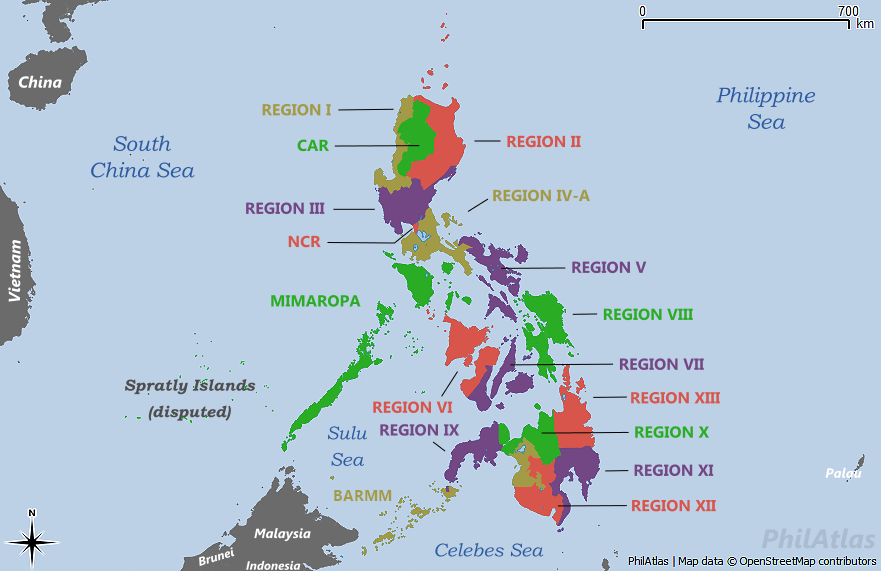 Map of the Philippines highlighting the regions